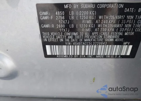 2020 Subaru Outback Premium из США, поврежденный, VIN 4S4BTACC5L3220843